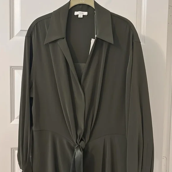 Vince Olive Green Tie-Front Maxi Dress SZ XL v-neck luxurious designer NWT - Picture 5 of 15